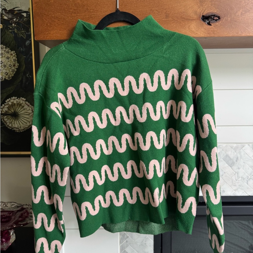 Anthropologie Green and Pink Cowl Neck Sweater